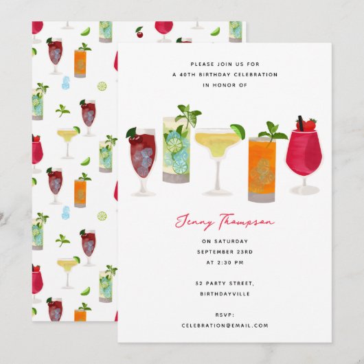 Waterverf cocktailparty Drink verjaardagsfeestje Kaart (Voorkant / Achterkant)