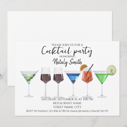 Waterverf cocktailparty kaart (Voorkant / Achterkant)
