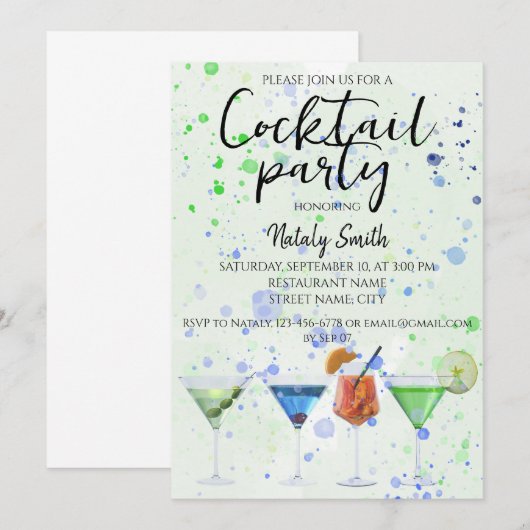 Waterverf cocktailparty kaart (Voorkant / Achterkant)