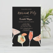 Waterverf Cocktails Black Pensioen Uitnodiging (Staand voorkant)