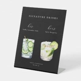 Waterverf Cocktails Bruiloft Handtekening Drinken Reclamebord Met Voetstuk