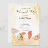 Waterverf Cocktails Geel Uitnodiging voor Pensioen (Voorkant)