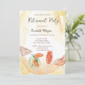 Waterverf Cocktails Geel Uitnodiging voor Pensioen (Staand voorkant)