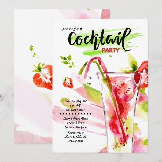 Waterverf Cocktails Invitation Kaart (Voorkant / Achterkant)