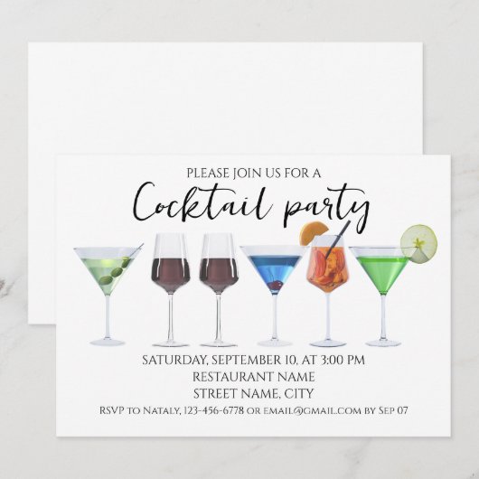 Waterverf cocktails kaart (Voorkant / Achterkant)