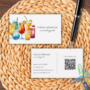 Waterverf cocktails met QR-code Visitekaartje