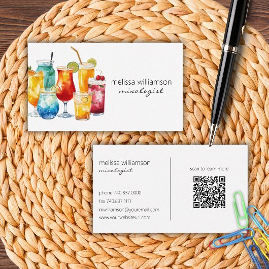 Waterverf cocktails met QR-code Visitekaartje