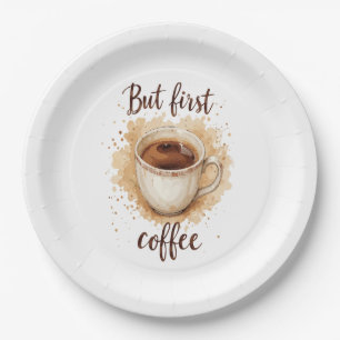 Waterverf Coffee Cup Art Print – maar eerst koffie Papieren Bordje