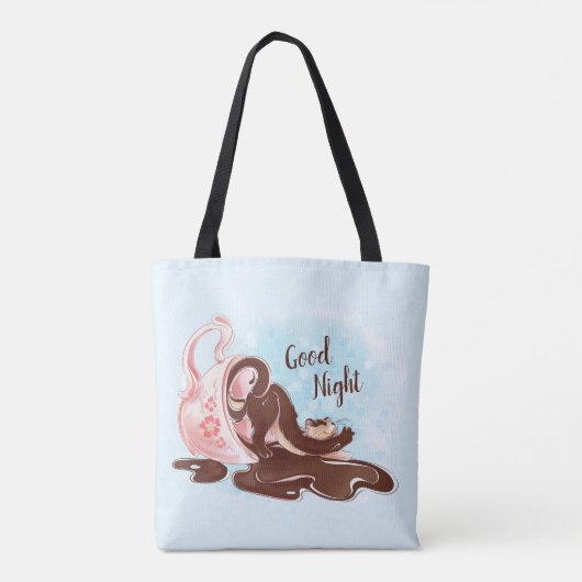 Waterverf Coffee Stretching Cat Tote Bag (Achterkant)