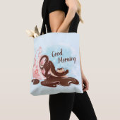 Waterverf Coffee Stretching Cat Tote Bag (Dichtbij)