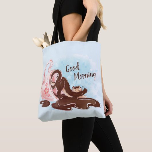 Waterverf Coffee Stretching Cat Tote Bag (Dichtbij)