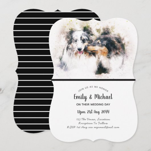 Waterverf Collie Dogs Wedding Invitations Elegant Kaart (Voorkant / Achterkant)