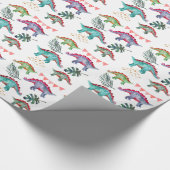Waterverf Colorful Dinosaur Party Cadeaupapier (Hoek)