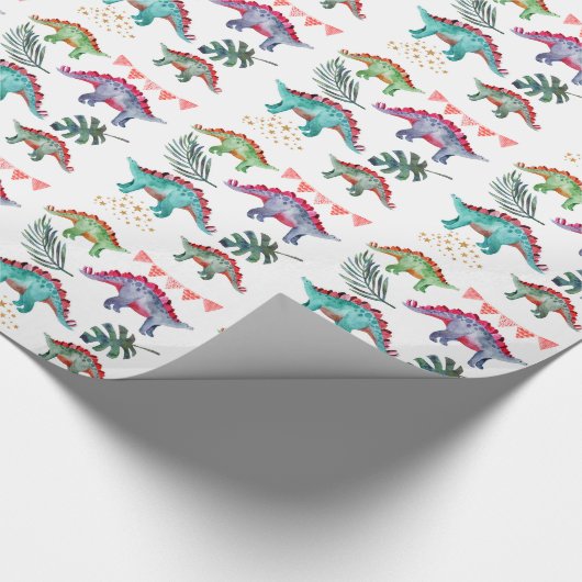 Waterverf Colorful Dinosaur Party Cadeaupapier (Hoek)