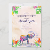 Waterverf Colorful Elephant Retirement Party Kaart (Voorkant)