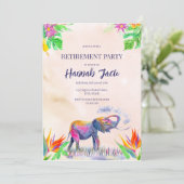 Waterverf Colorful Elephant Retirement Party Kaart (Staand voorkant)