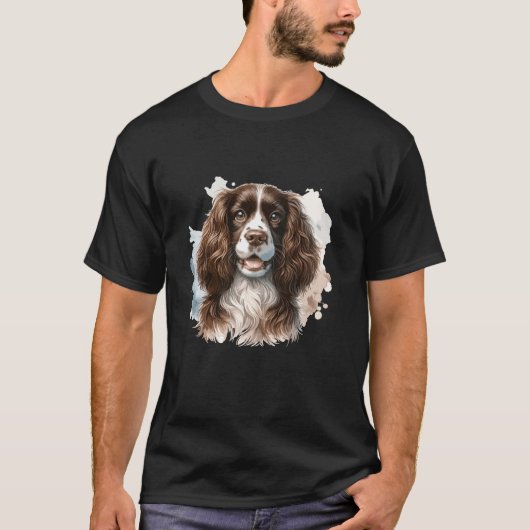 Waterverf Colorful English Springer Spaniel Dog L T-shirt (Voorkant)