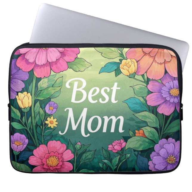 Waterverf Colorful Flowers Laptop Sleeve (Voorkant)