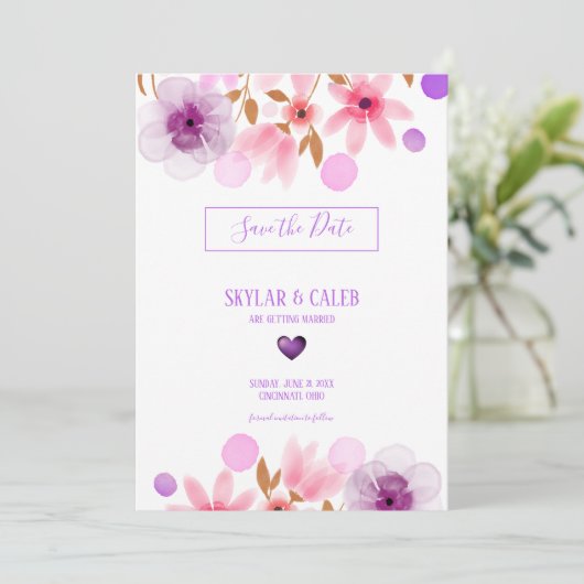 Waterverf Colorful Flowers Save The Date (Staand voorkant)