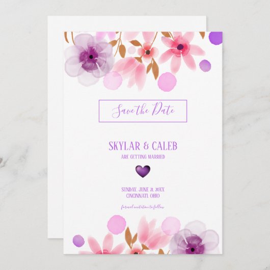 Waterverf Colorful Flowers Save The Date (Voorkant / Achterkant)