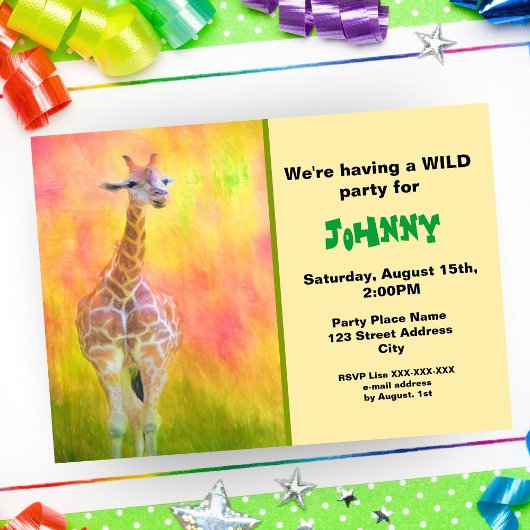 Waterverf Colorful Giraffe Birthday Invitation Kaart