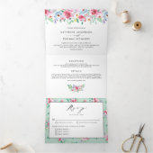  Waterverf Colorful Spring Flowers Weddenschap Drieluik Uitnodiging (Binnen)