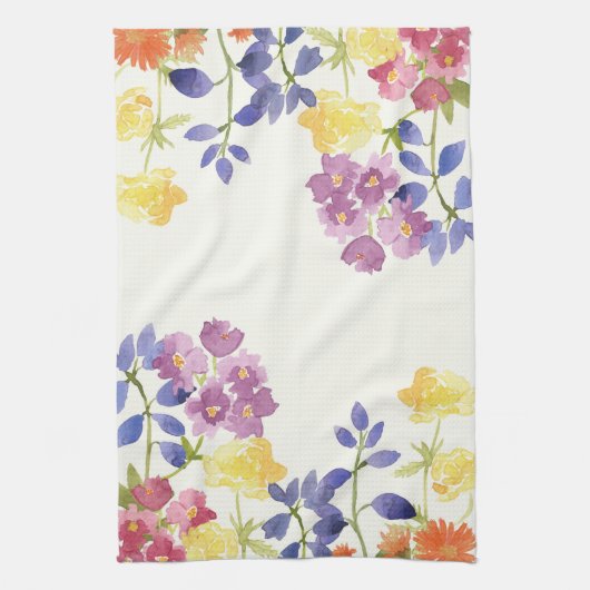 Waterverf Colorful Wild Flowers Tea Towel Theedoek (Verticaal)