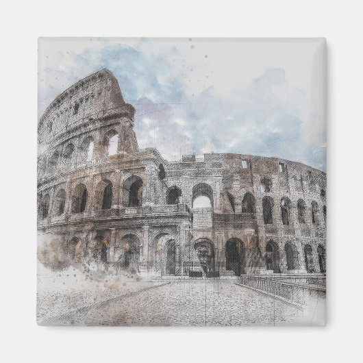Waterverf Colosseum Magnet – Rome Italië Vintage (Voorkant)