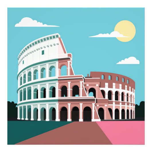 Waterverf Colosseum Rome Flat design Poster (Voorkant)