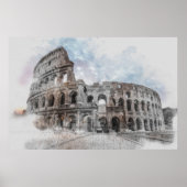 Waterverf Colosseum Rome Italië Poster (Voorkant)