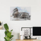 Waterverf Colosseum Rome Italië Poster (Thuiskantoor)
