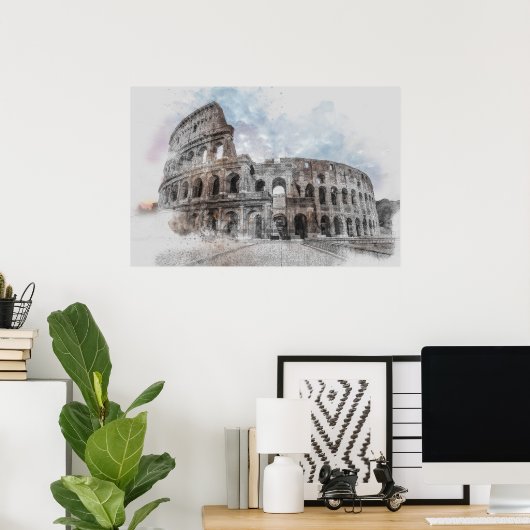 Waterverf Colosseum Rome Italië Poster (Thuiskantoor)