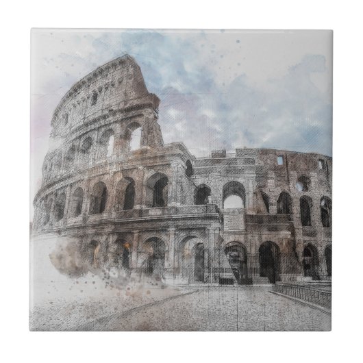 Waterverf Colosseum Rome Italië Tegeltje (Voorkant)