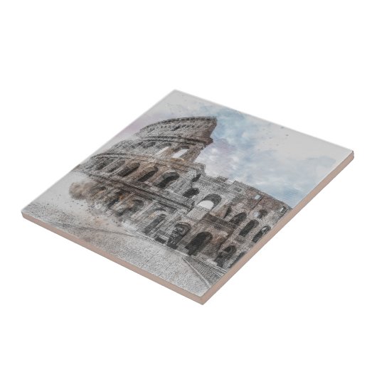 Waterverf Colosseum Rome Italië Tegeltje (Zijkant)