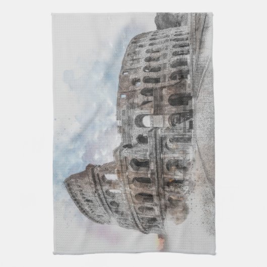 Waterverf Colosseum Rome Italië Theedoek (Verticaal)