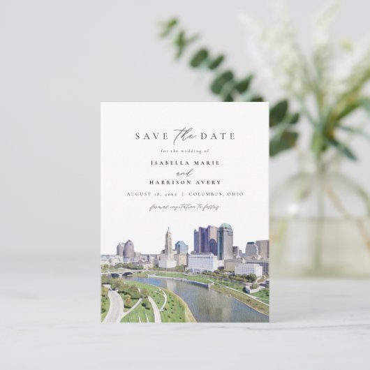 Waterverf Columbus Ohio Skyline Sla de datum op Briefkaart (Staand voorkant)