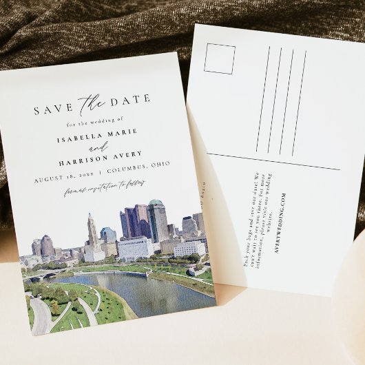 Waterverf Columbus Ohio Skyline Sla de datum op Briefkaart