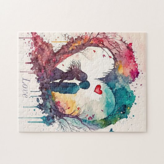 Waterverf combinatie van hart en Valentijns Legpuzzel (Horizontaal)