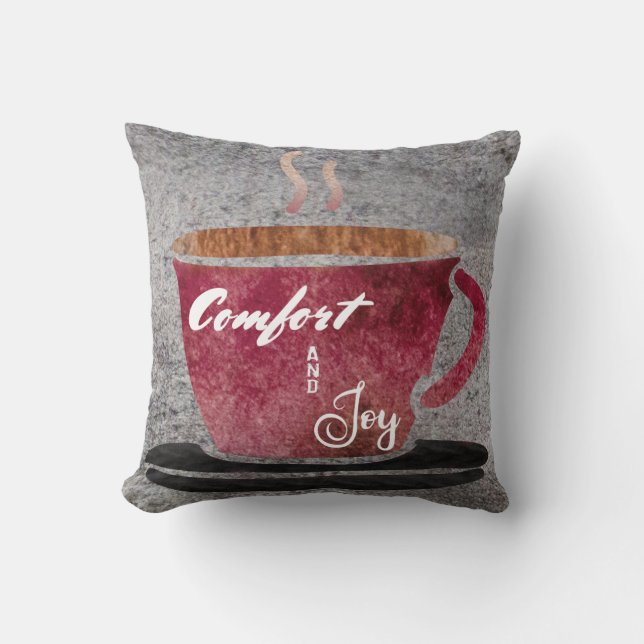Waterverf Comfort en Joy Coffee Burgundy Grey Kussen (Voorkant)