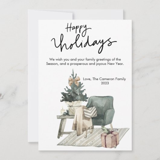 Waterverf Comfy Cosy Chair Flat Holiday Kaart (Voorkant)