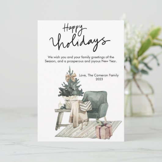 Waterverf Comfy Cosy Chair Flat Holiday Kaart (Staand voorkant)