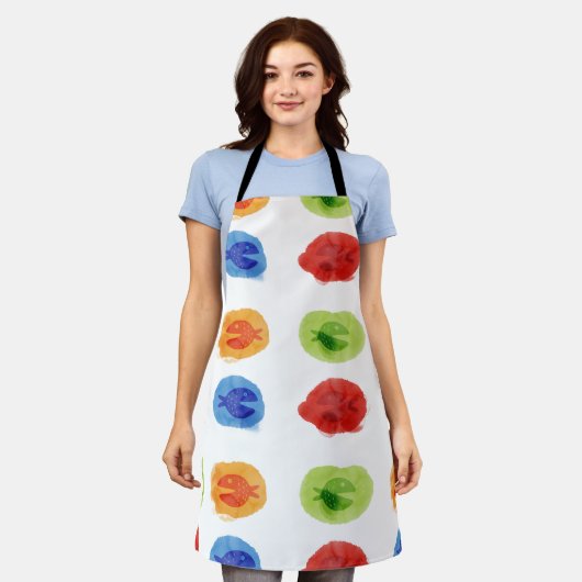 Waterverf Comic Cartoon Fish All-Over Print Schort (Gedragen)