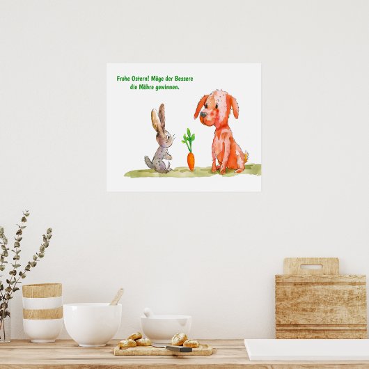 Waterverf Comic Cat met paashaas Poster (Keuken)