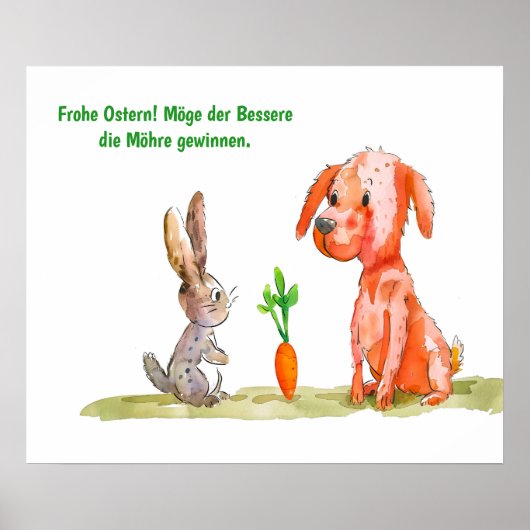 Waterverf Comic Cat met paashaas Poster (Voorkant)