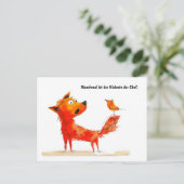 Waterverf Comic Dog en Bird on Tail Feestdagenkaart (Staand voorkant)