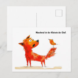 Waterverf Comic Dog en Bird on Tail Feestdagenkaart