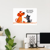 Waterverf Comic Dog en Cat naast elkaar Poster (Thuiskantoor)