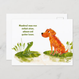 Waterverf Comic Dog en Frog op Lily Pad Feestdagenkaart