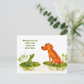 Waterverf Comic Dog en Frog op Lily Pad Feestdagenkaart (Staand voorkant)