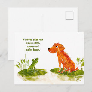Waterverf Comic Dog en Frog op Lily Pad Feestdagenkaart